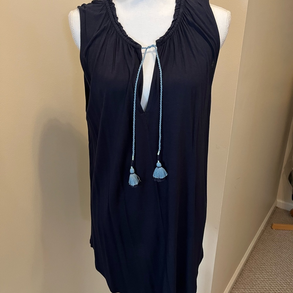 Navy Sleeveless top with Tassel Tie